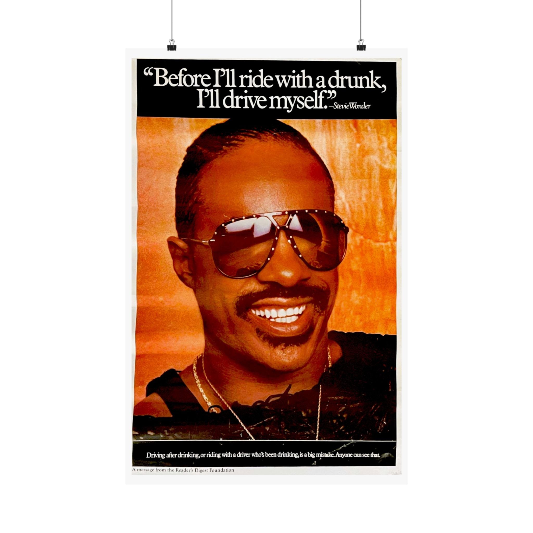 Vintage 1985 Stevie Wonder Reproduced Drink-Driving Safety Poster