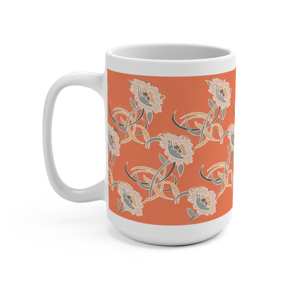 'The Golden Girls' Couch Inspired 15oz Ceramic Mug — Orange Vintage Poppy Pattern