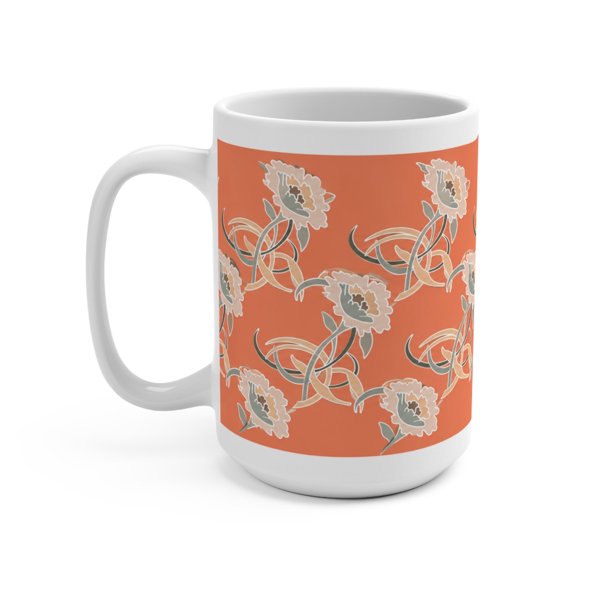 'The Golden Girls' Couch Inspired 15oz Ceramic Mug — Orange Vintage Poppy Pattern