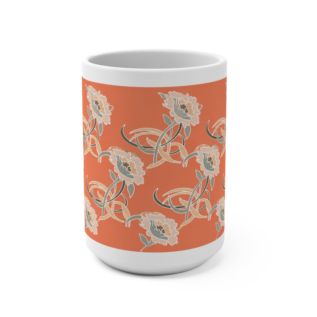 'The Golden Girls' Couch Inspired 15oz Ceramic Mug — Orange Vintage Poppy Pattern
