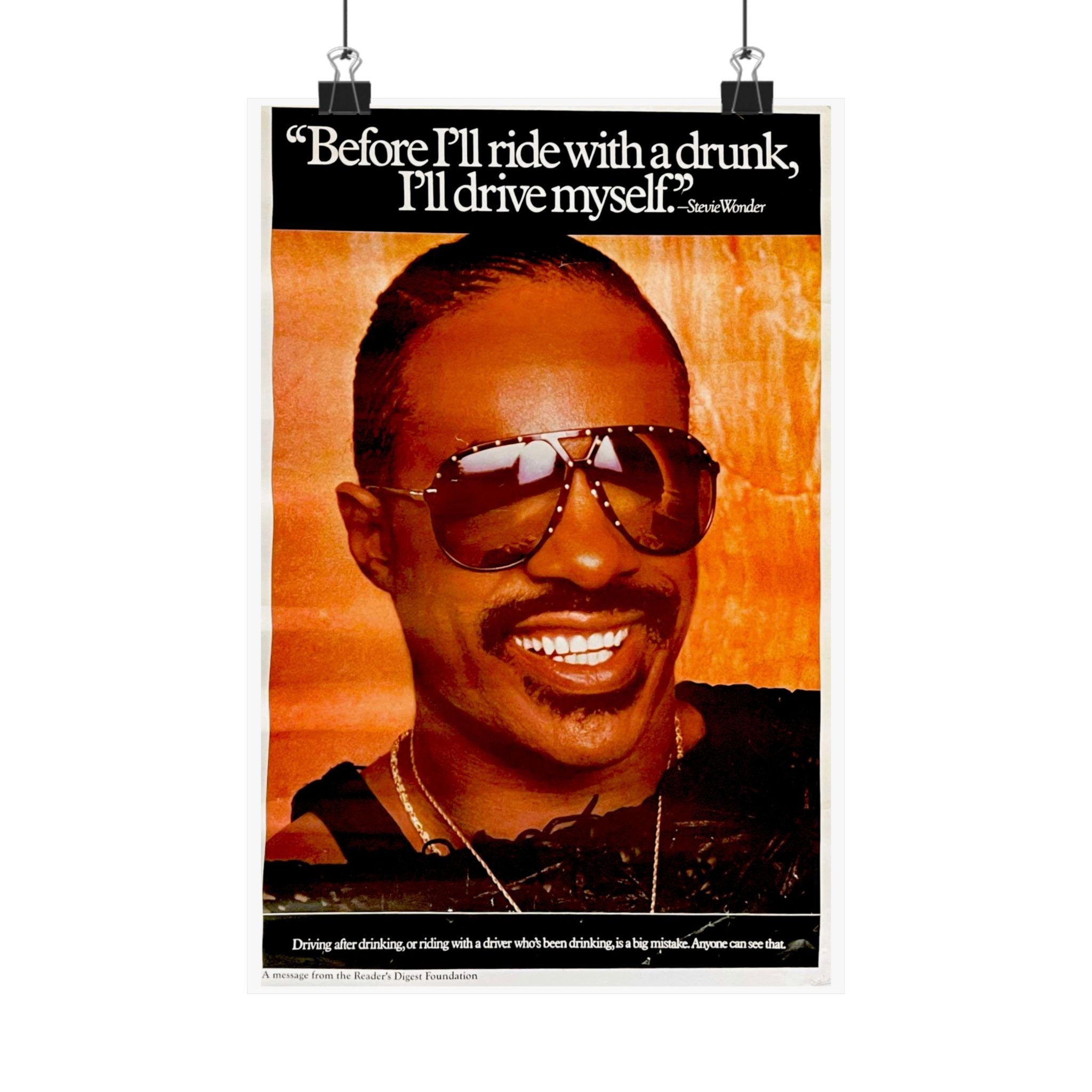 Vintage 1985 Stevie Wonder Reproduced Drink-Driving Safety Poster