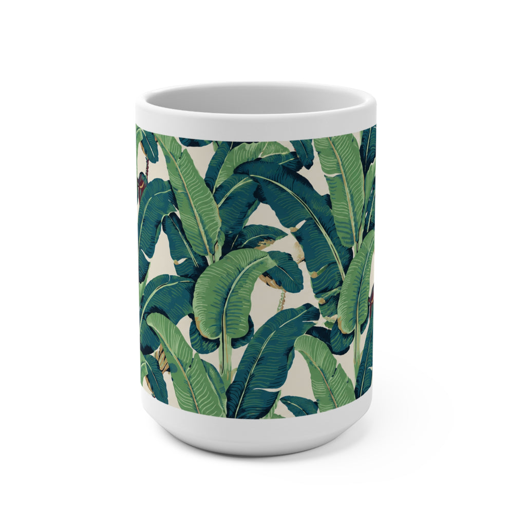 Tropical Banana Leaf 15oz Mug — Green Palm Pattern Coffee Cup