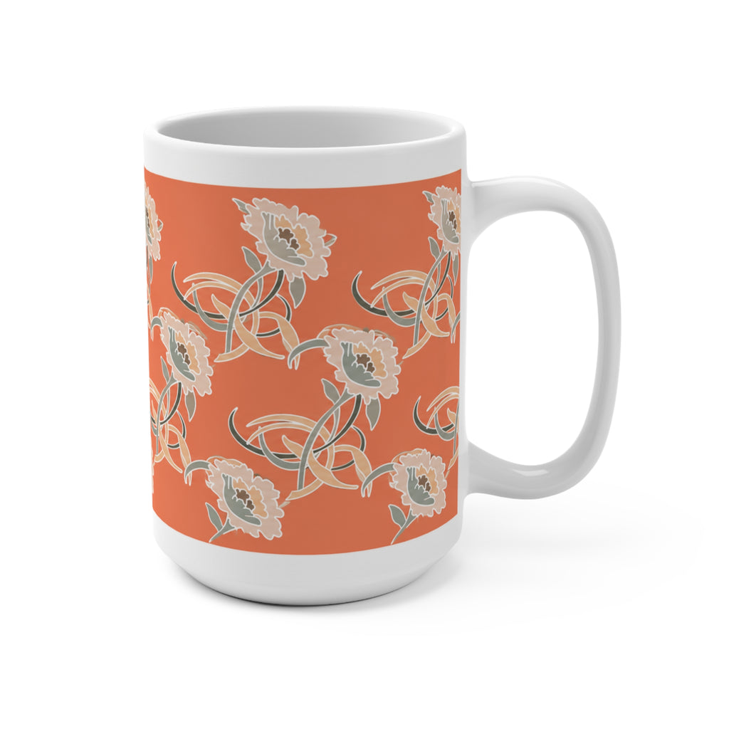 'The Golden Girls' Couch Inspired 15oz Ceramic Mug — Orange Vintage Poppy Pattern