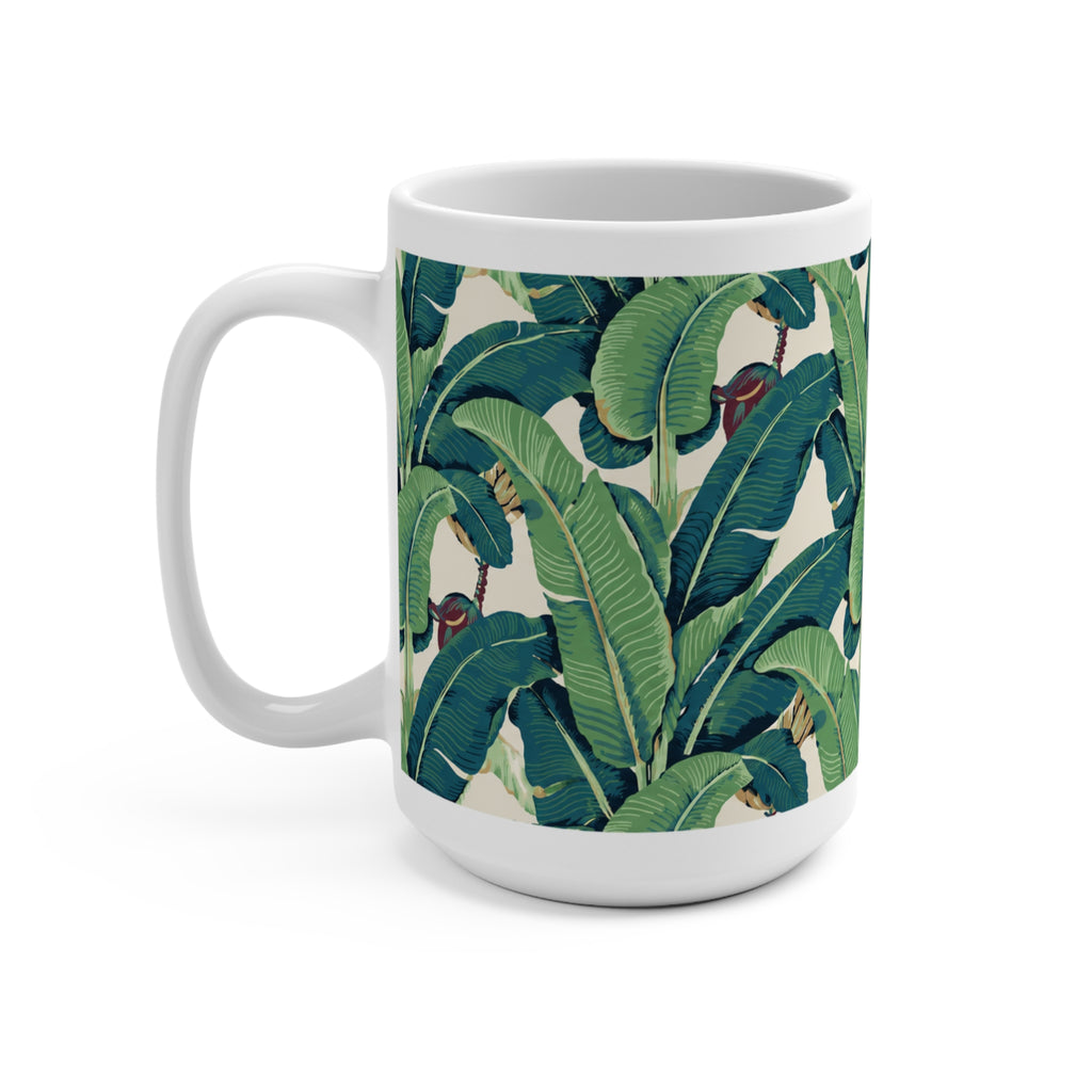 Tropical Banana Leaf 15oz Mug — Green Palm Pattern Coffee Cup